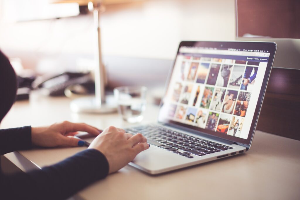 A person uses a laptop to access the internet.